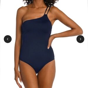 NWT La Blanca Island Goddess Lace Back One Shoulder One Piece - Indigo Size 4